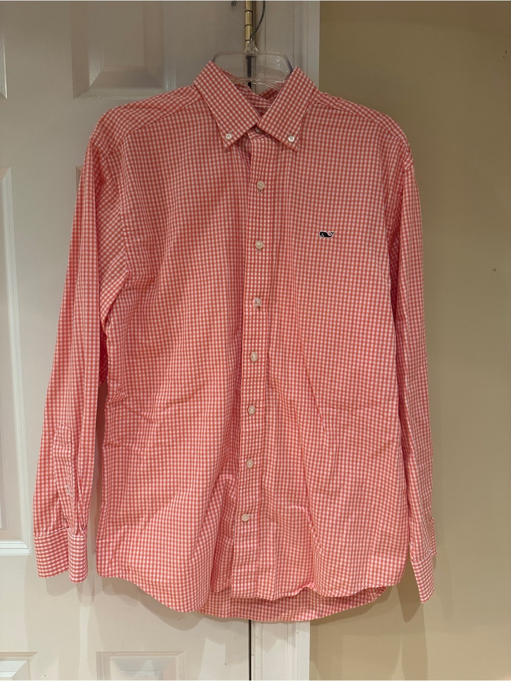 Vineyard Vines Whale Shirt Medium Coral Gingham Button Down Cotton
